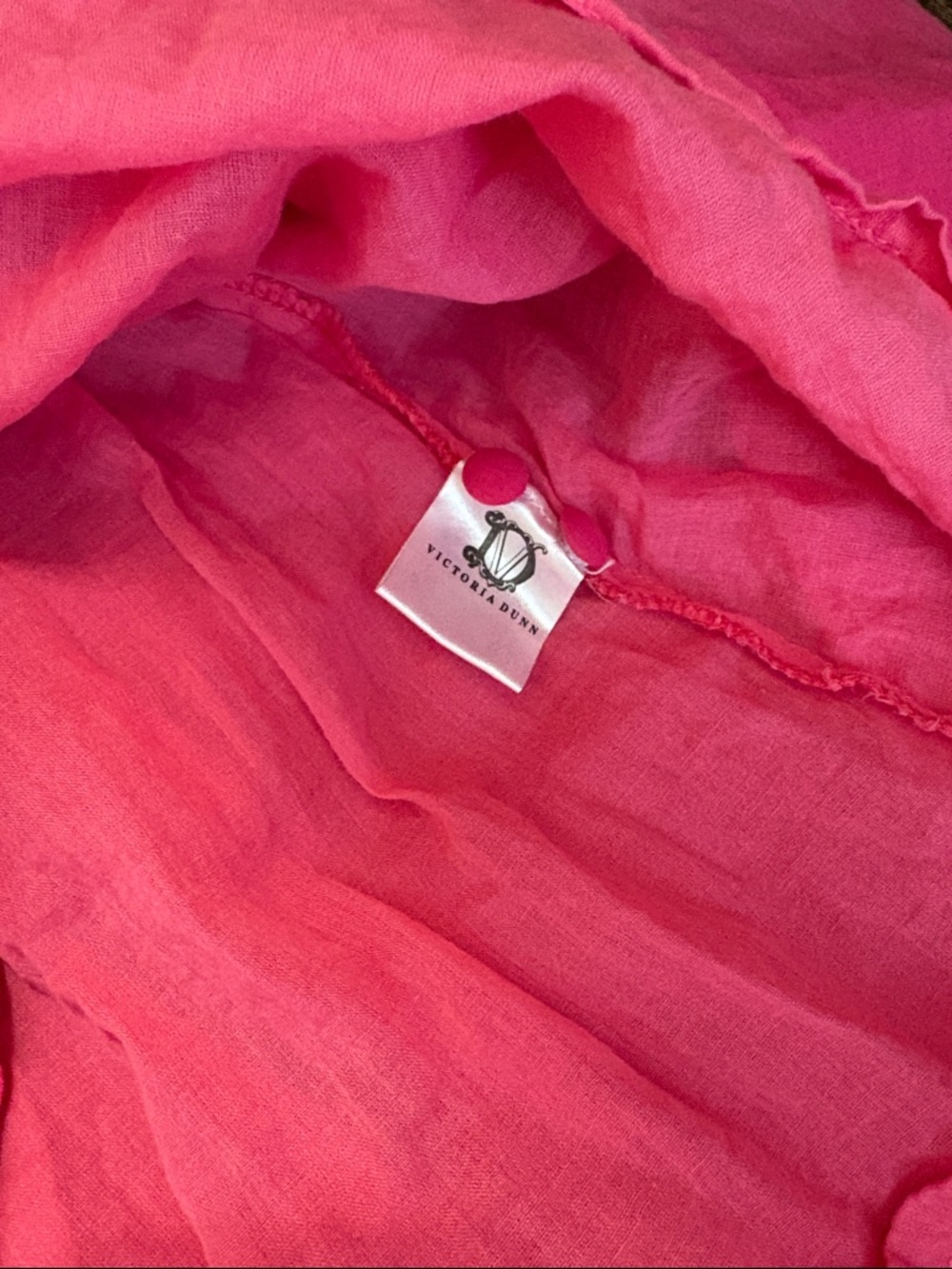 Victoria Dunn Pink Ombre Button-Front Shirt Dress Midi Dress Waist Tie Cotton - Picture 3 of 6